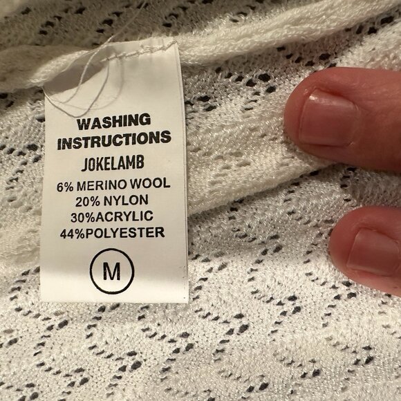 Jokelamb White Pointelle Merino Wool Blend Open Cardigan - Size M - Picture 2 of 4
